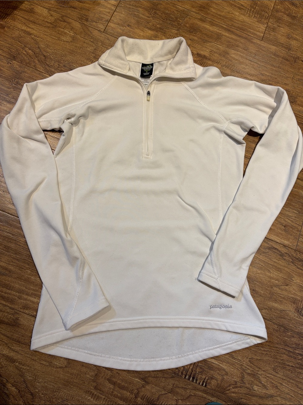 Cream white Patagonia Capilene Performance Baselayer quarter-zip pullover